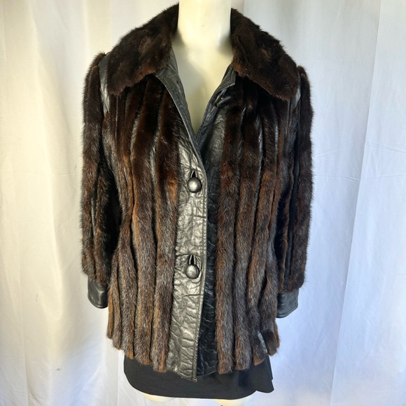 VINTAGE LEATHER JACKET OLD MONEY WINTER COAT LEATHER COAT WITH FUR TRIM SMALL - Picture 3 of 16